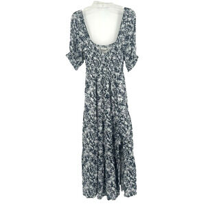 Abercrombie & Fitch Smocked Midi Dress Floral Fruit Gray White Puff Sleeves XS